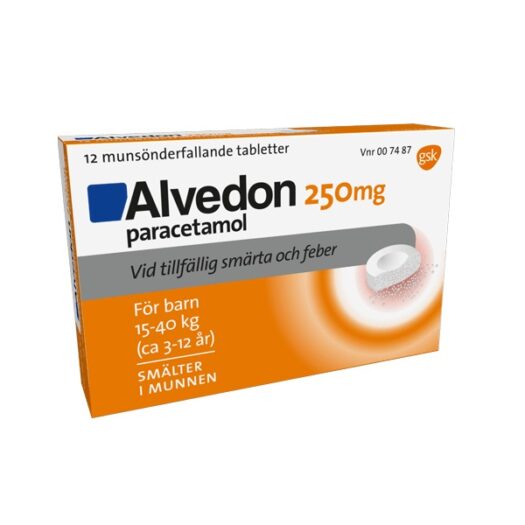 Alvedon Munsönderfallande tablett 250 mg 12 st på apotek.nu EAN 07046260074873