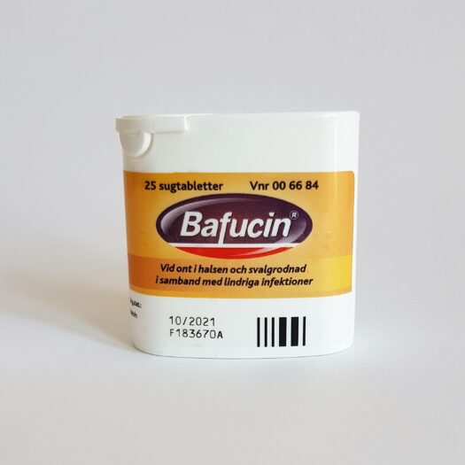Bafucinsugtabletter vid ont i halsen och svalgrodnad i samband med lindriga infektioner.